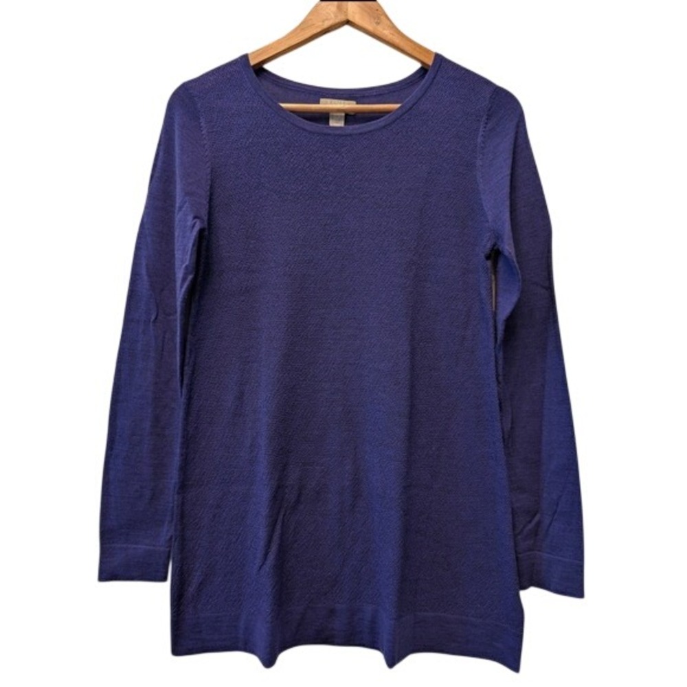 Kenar Purple 100% Extrafine Merino Wool Textured Tunic Sweater Small Button Back